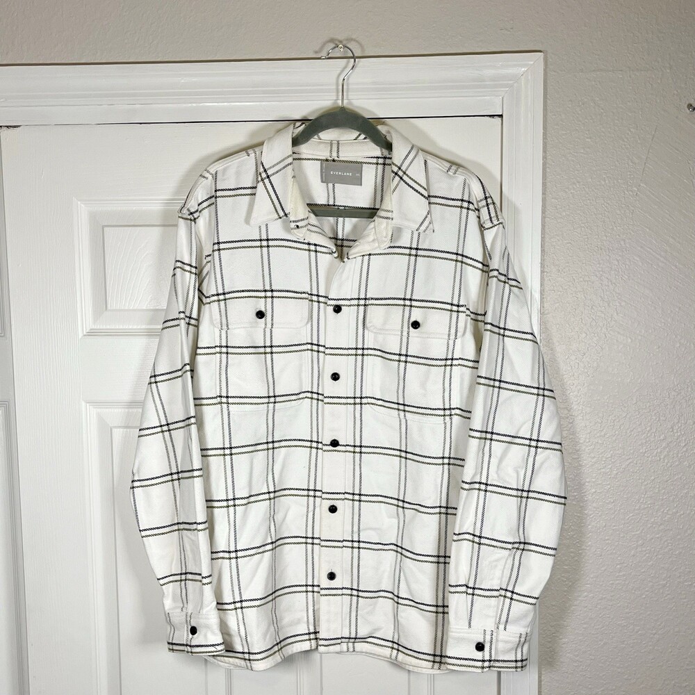Everlane Flannel Popover Shirt Mens Plaid Long Sleeve Button Flap Pockets 2XL